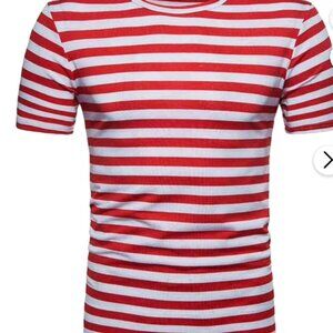 Bright Red & White Striped New T-Shirt  Plus Size